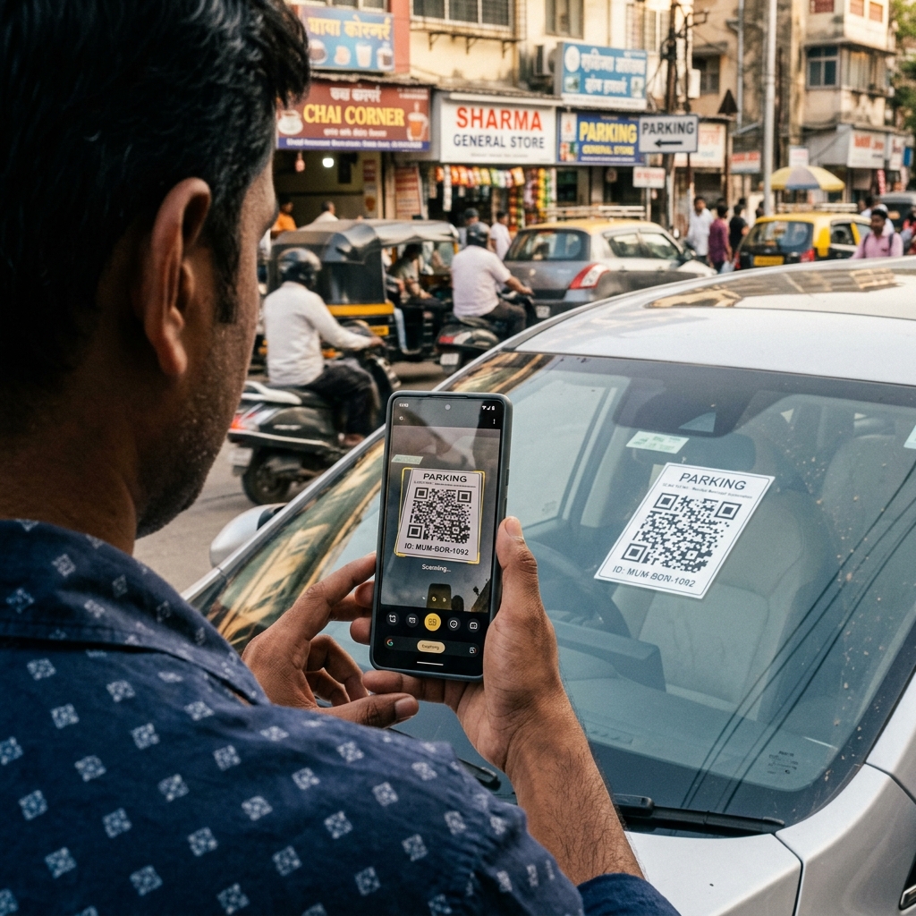 Person scanning a QR code with smartphone