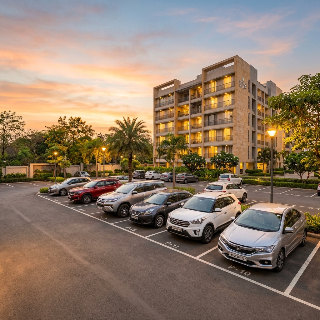 Cars parked at an Indian residential society