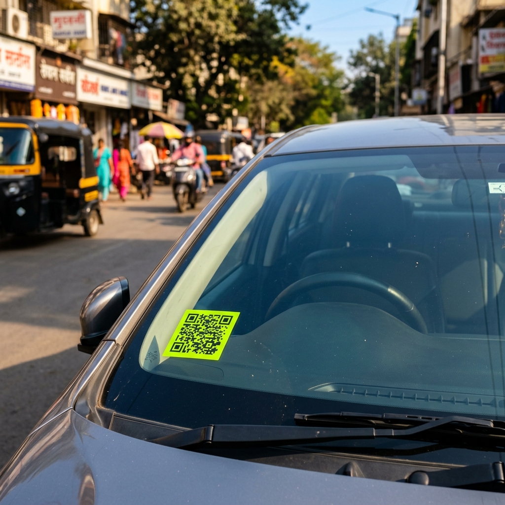 Car windshield with LinkNPark QR sticker