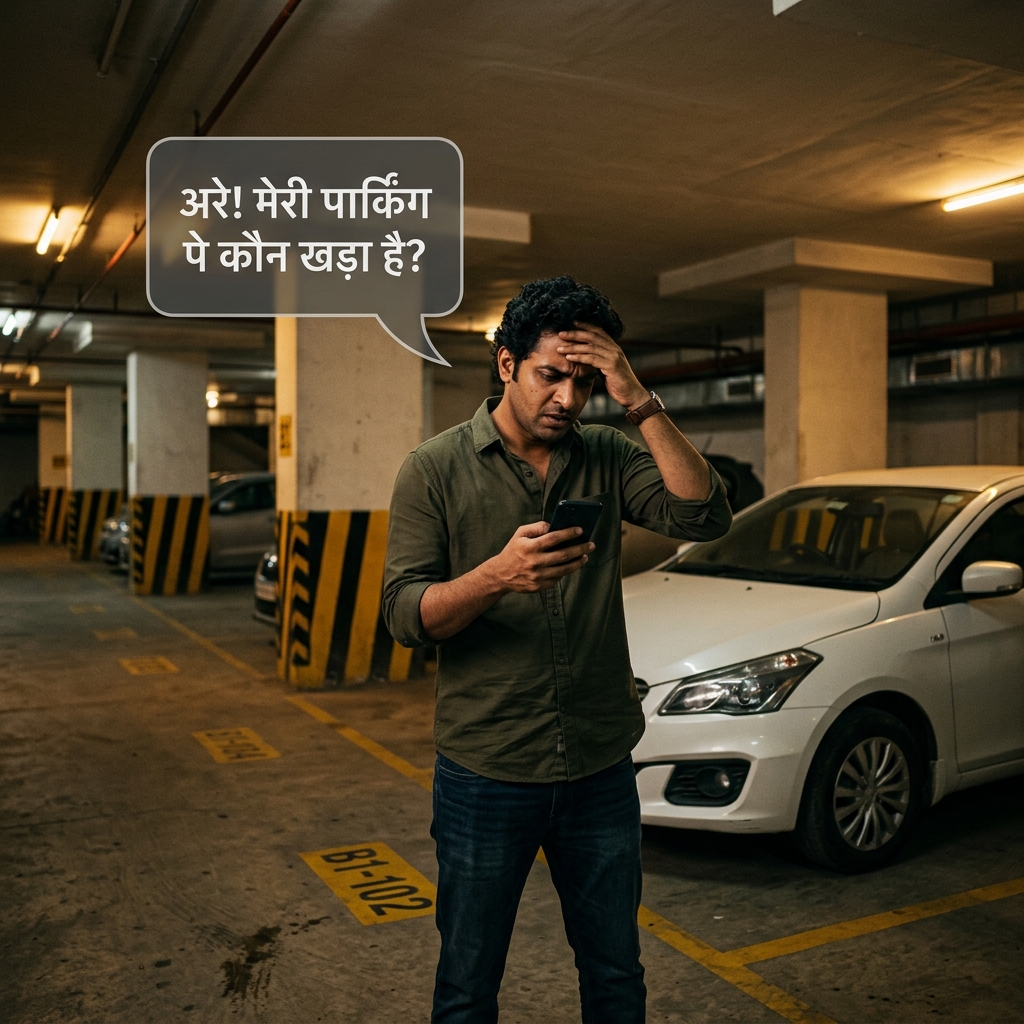 Man frustrated at blocked parking