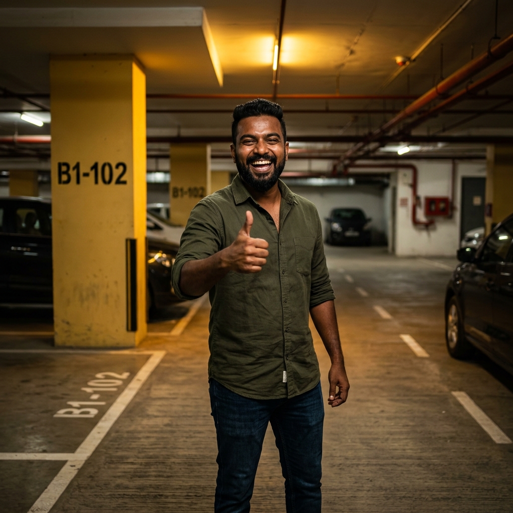 Problem resolved, man gives thumbs up