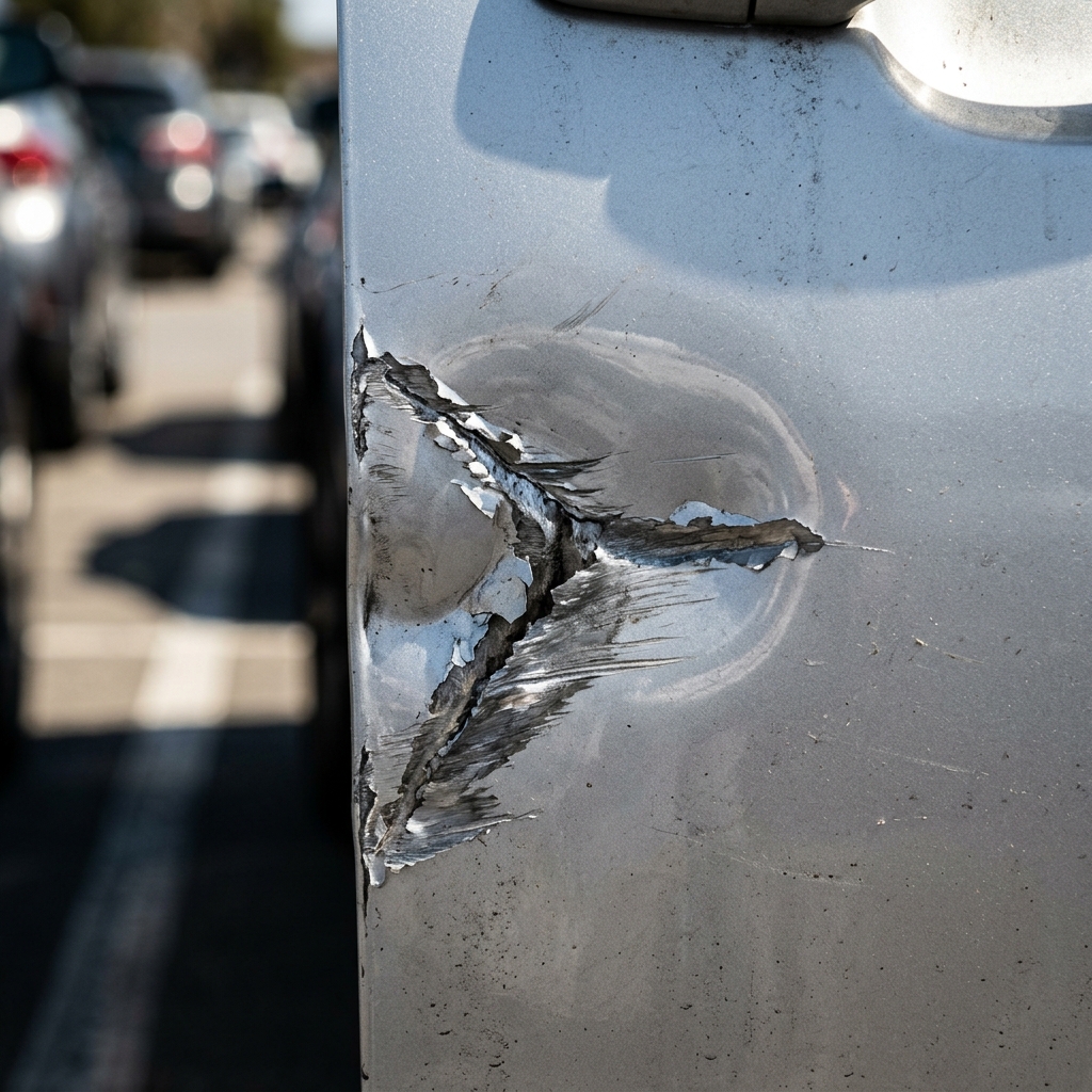 Close up of scratch damage on car